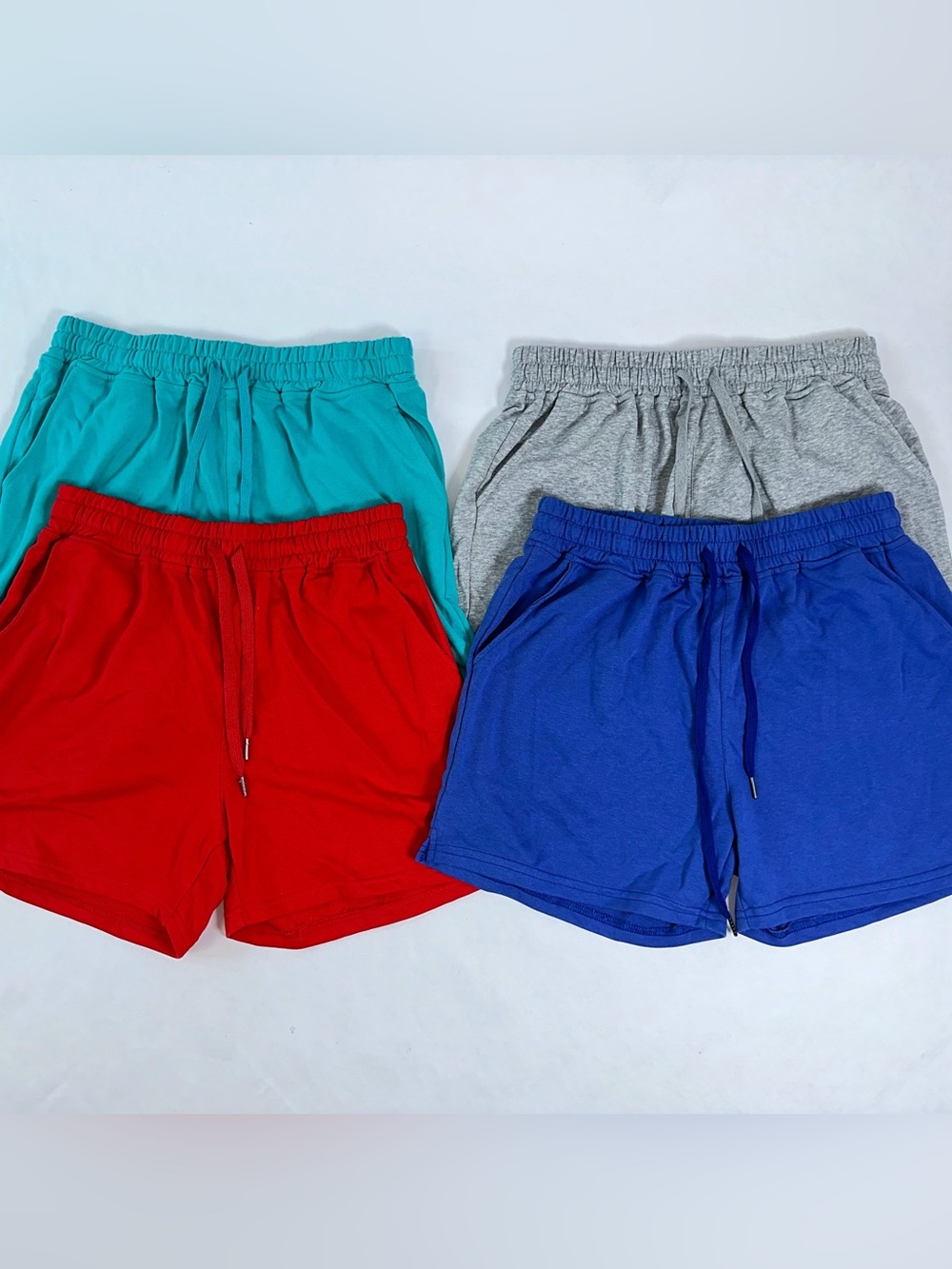 Men's Athletic Drawstring Shorts in Red, Blue, Teal, and Gray
